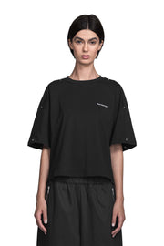 "ATLAS" Boxy T-Shirt Cropped Fit mit Chrom-Schraubnieten in Schwarz