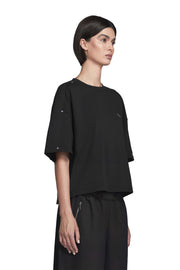 "ATLAS" Boxy T-Shirt Cropped Fit mit Chrom-Schraubnieten in Schwarz