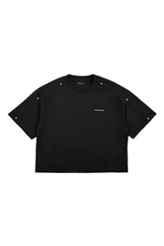 "ATLAS" Boxy T-Shirt Cropped Fit mit Chrom-Schraubnieten in Schwarz