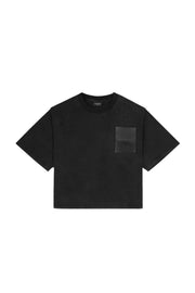 "CROPPED PATCH" T-Shirt Cropped Boxy in Washed Black