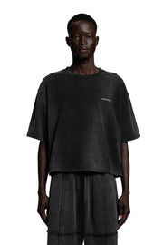 "SCREWED & NUTS" T-Shirt Cropped Oversized in Acid-Washed Black