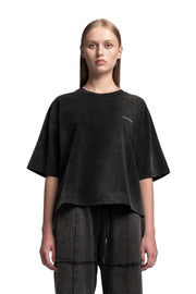 "SCREWED & NUTS" T-Shirt Cropped Oversized in Acid-Washed Black