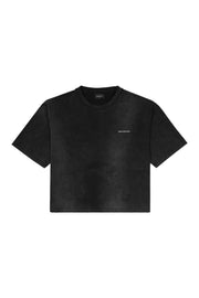 "SCREWED & NUTS" T-Shirt Cropped Oversized in Acid-Washed Black