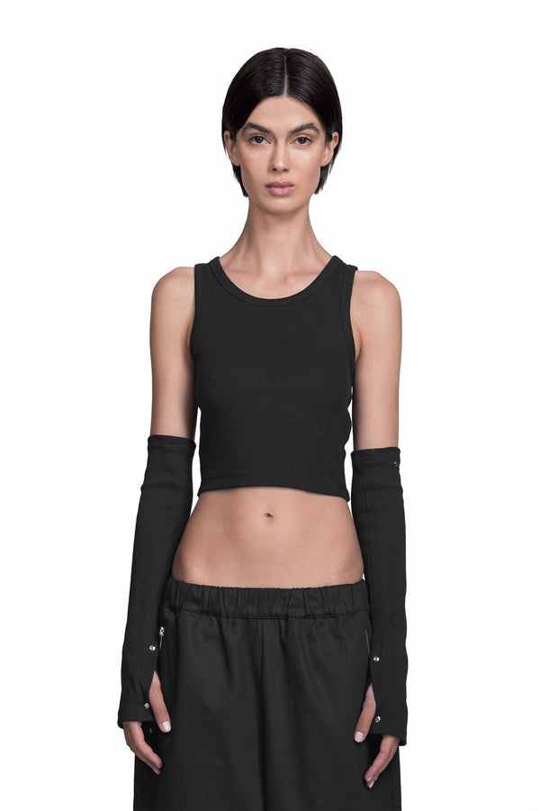 "RADIUS" Arm Warmers with Chrome Screw Rivets in Black