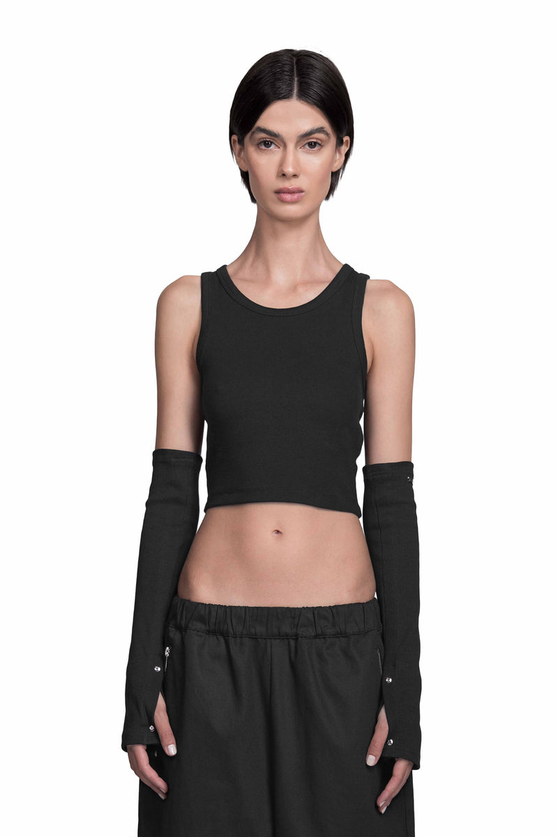 "RADIUS" Arm Warmers mit Chrom-Schraubnieten in Schwarz