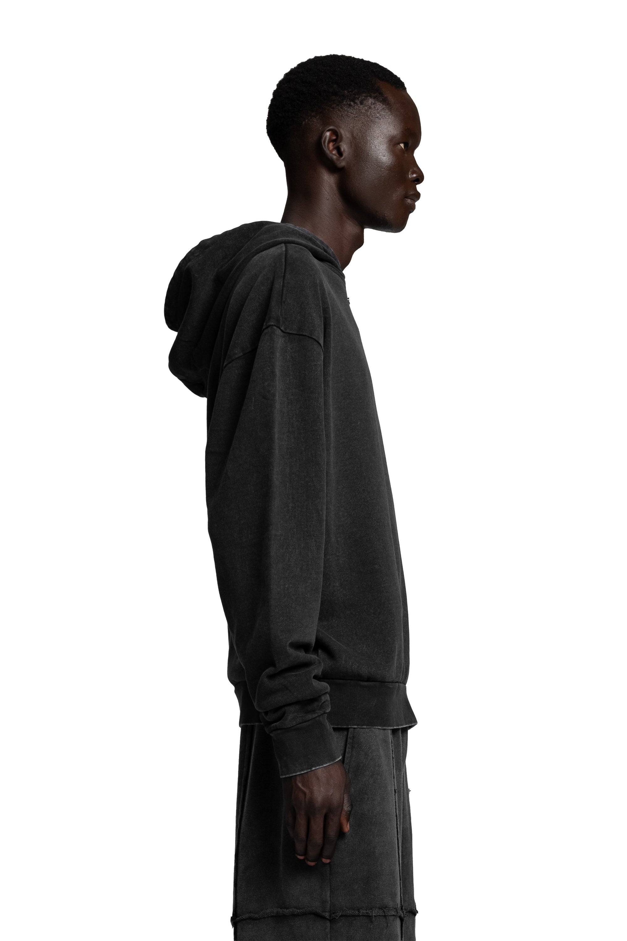 "BLACK" Backprint Hoodie Oversized in Acid Black
