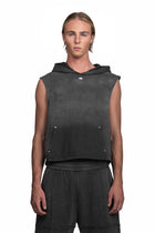 "ATRIUM" Sleeveless Hoodie Oversized Cropped in Acid Washed