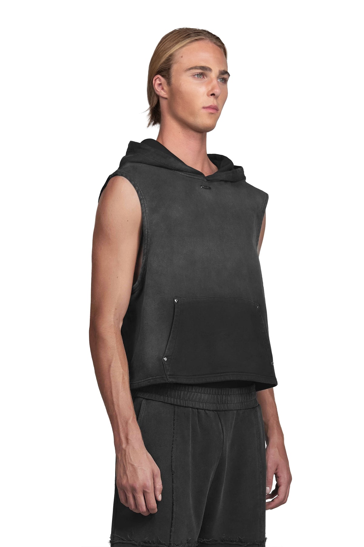 "ATRIUM" Sleeveless Hoodie oversized cropped in Acid-Washed