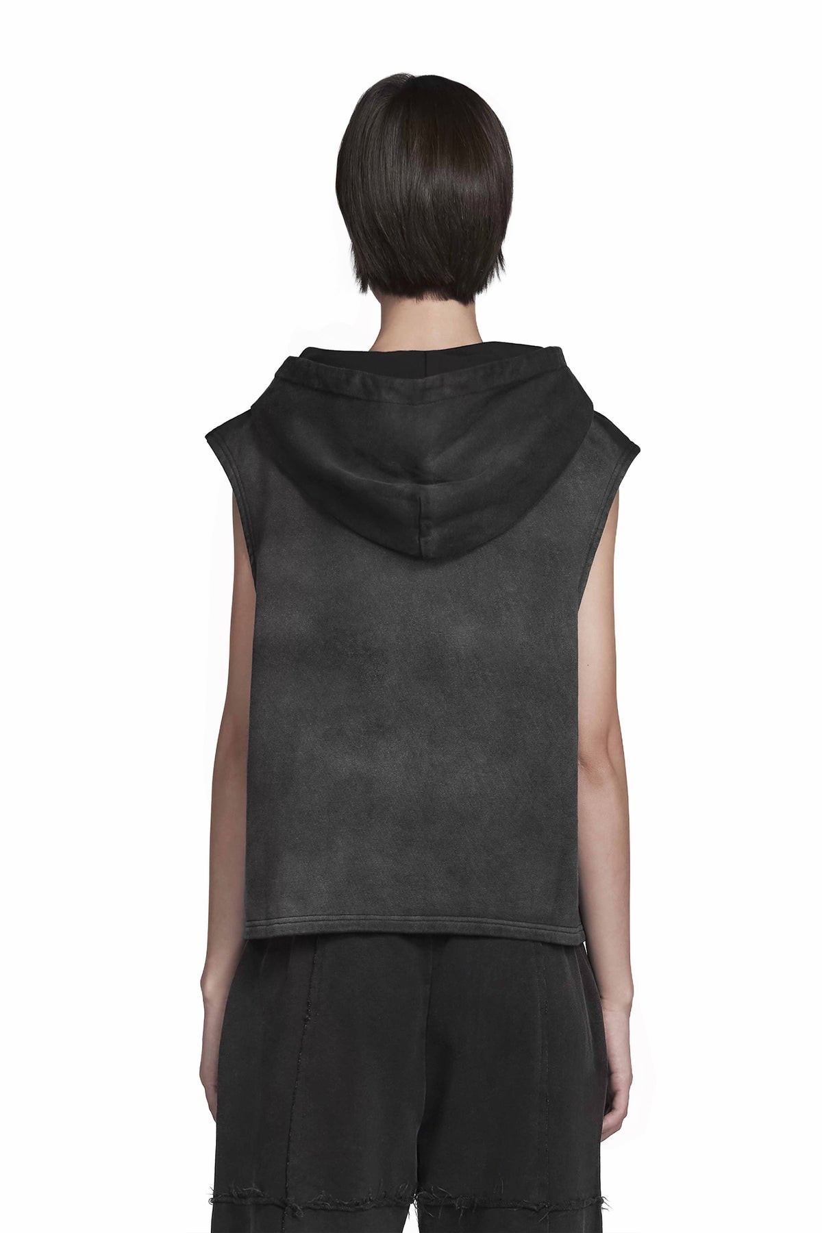 "ATRIUM" Sleeveless Hoodie oversized cropped in Acid-Washed