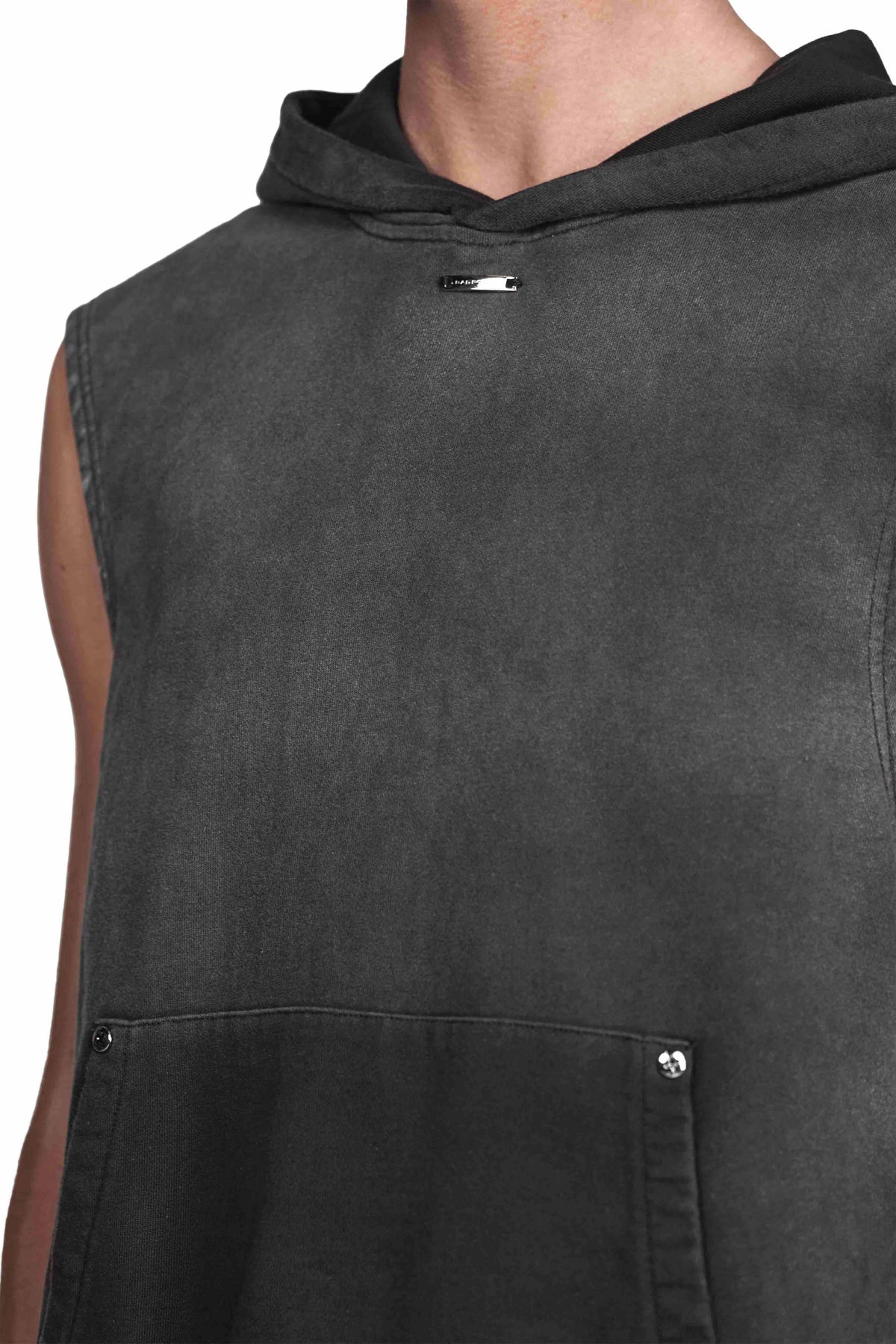 "ATRIUM" Sleeveless Hoodie oversized cropped in Acid-Washed