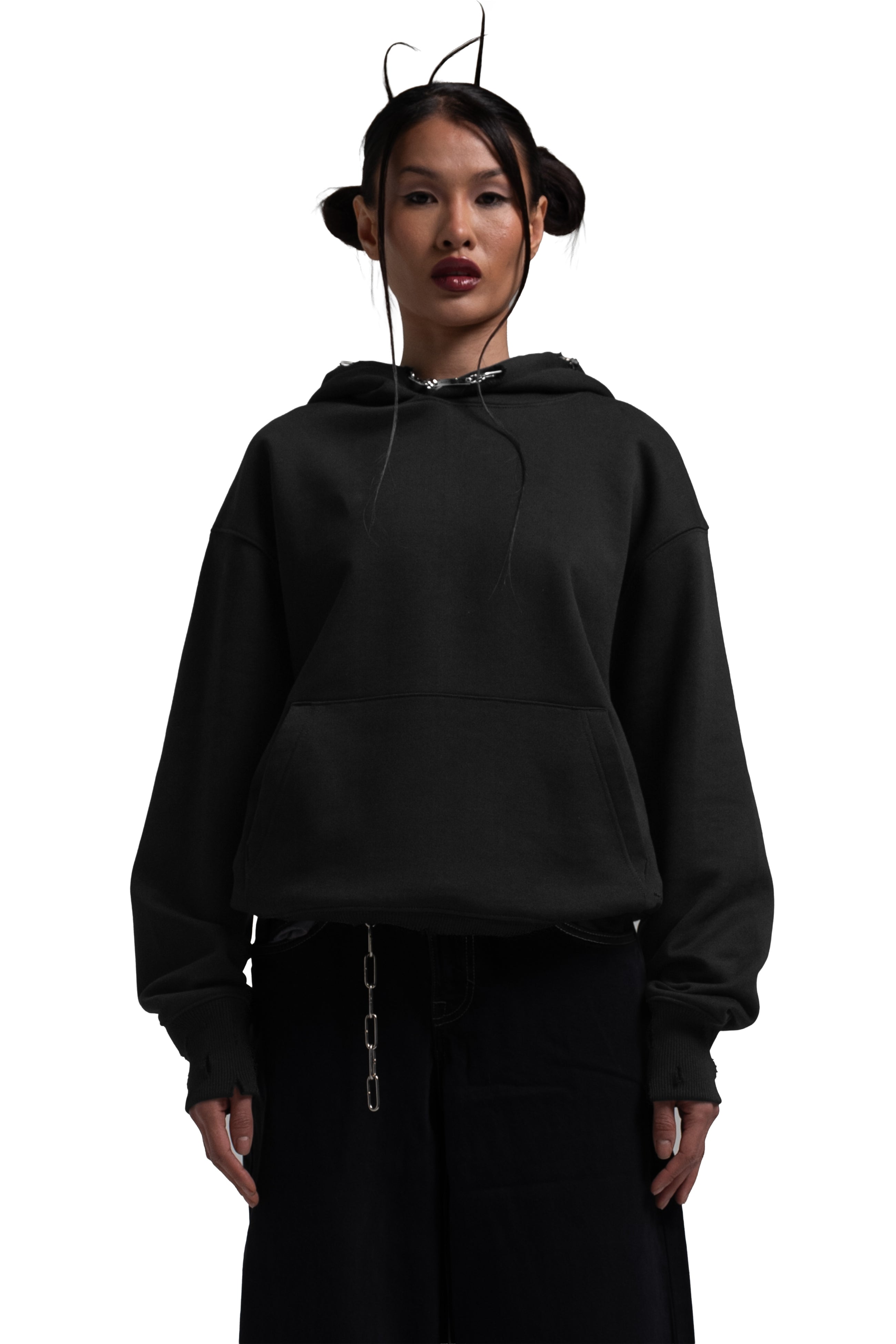 "CLFV" Chain Hoodie Distressed Heavyweight in Black
