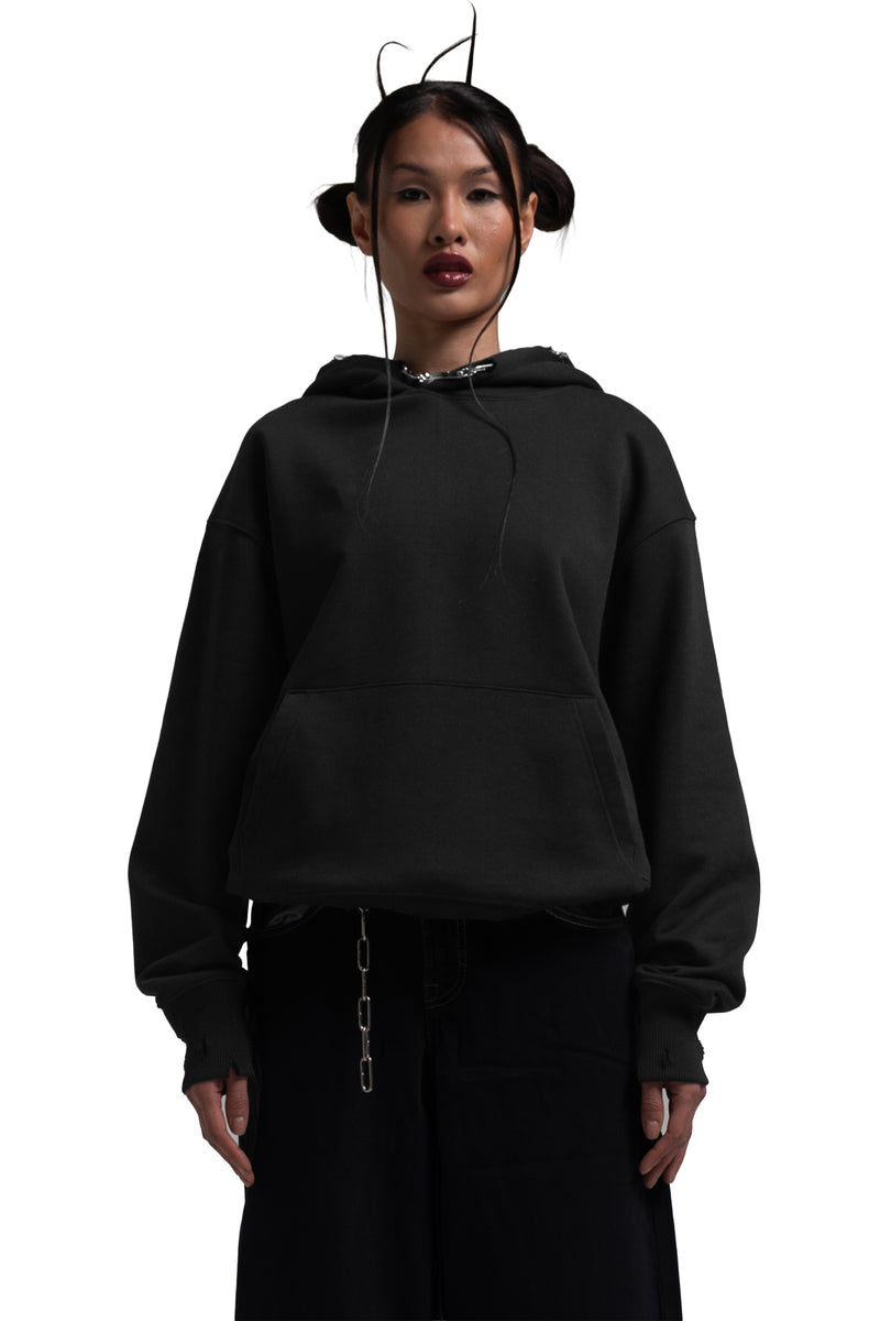 "CLFV" Chain Hoodie Distressed Heavyweight in Schwarz