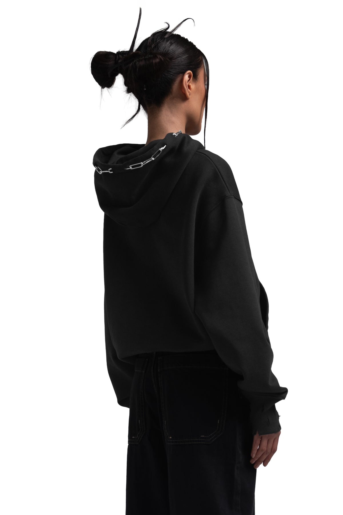 "CLFV" Chain Hoodie Distressed Heavyweight in Schwarz