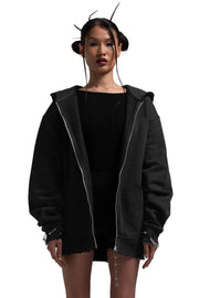 "CLFV" Zip Hoodie Distressed Heavyweight in Schwarz