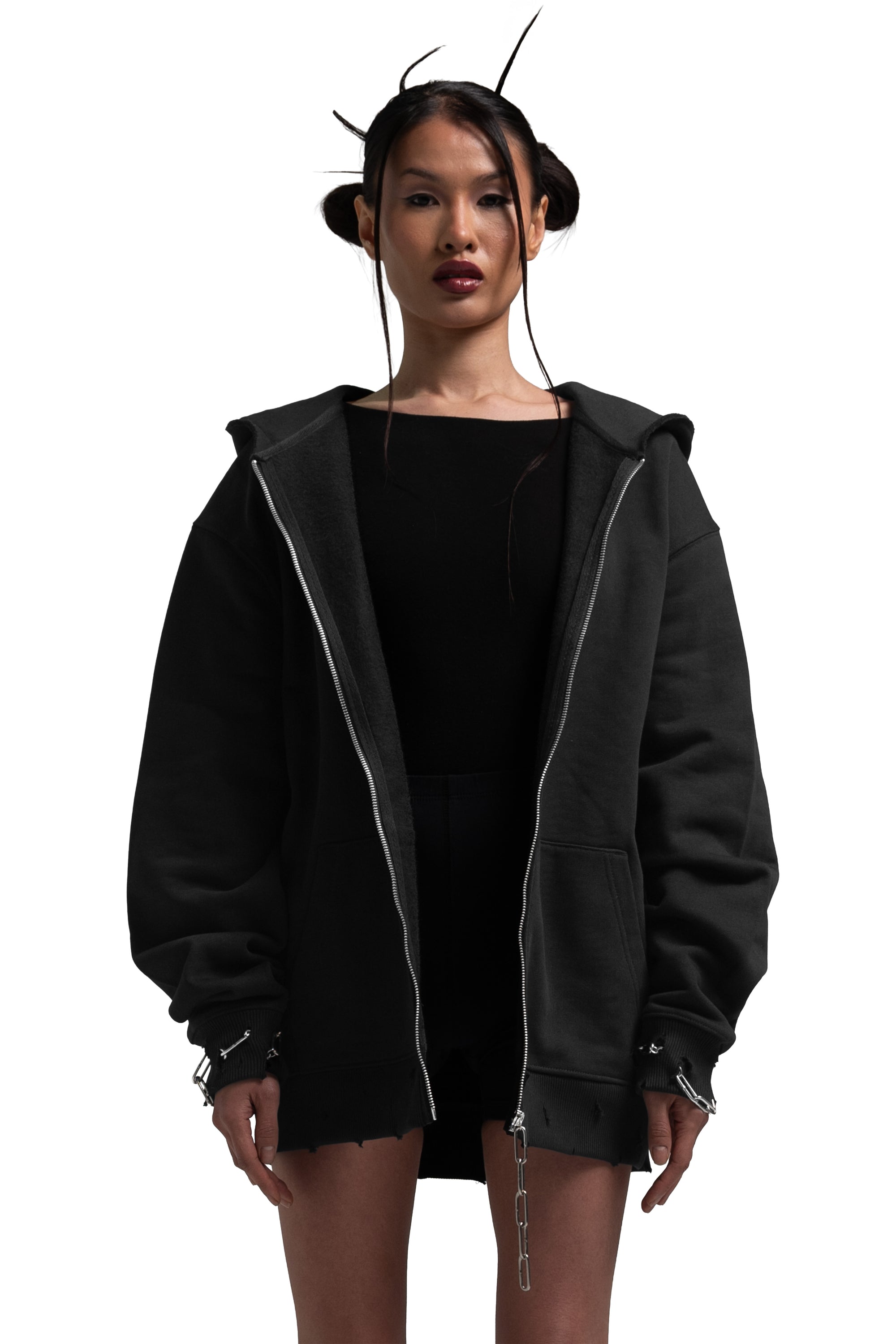 "CLFV" Zip Hoodie Distressed Heavyweight in Schwarz