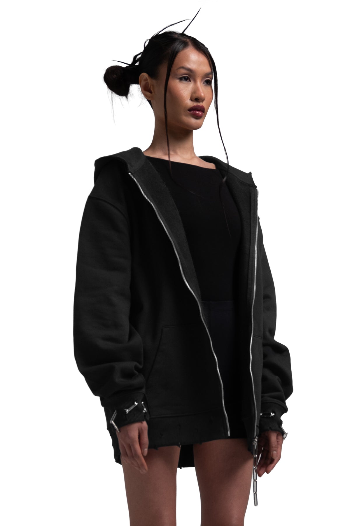 "CLFV" Zip Hoodie Distressed Heavyweight in Schwarz