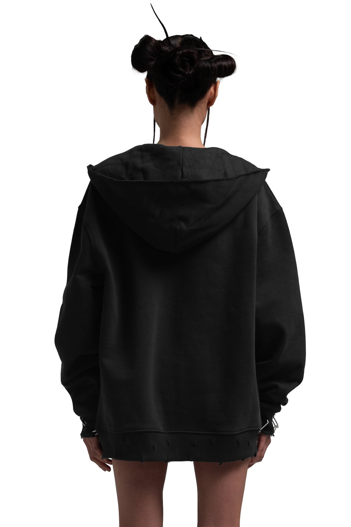 "CLFV" Zip Hoodie Distressed Heavyweight in Schwarz