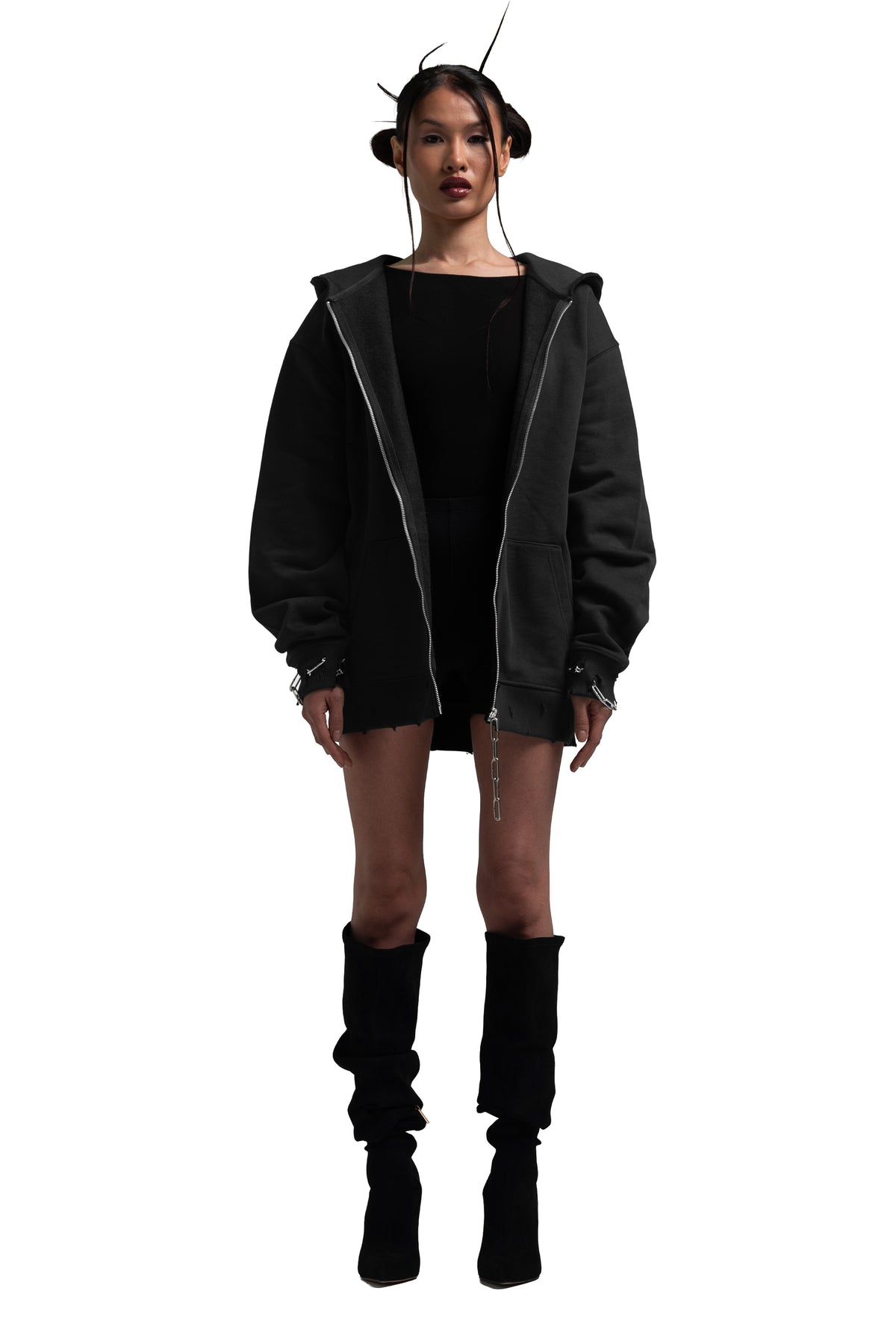 "CLFV" Zip Hoodie Distressed Heavyweight in Schwarz