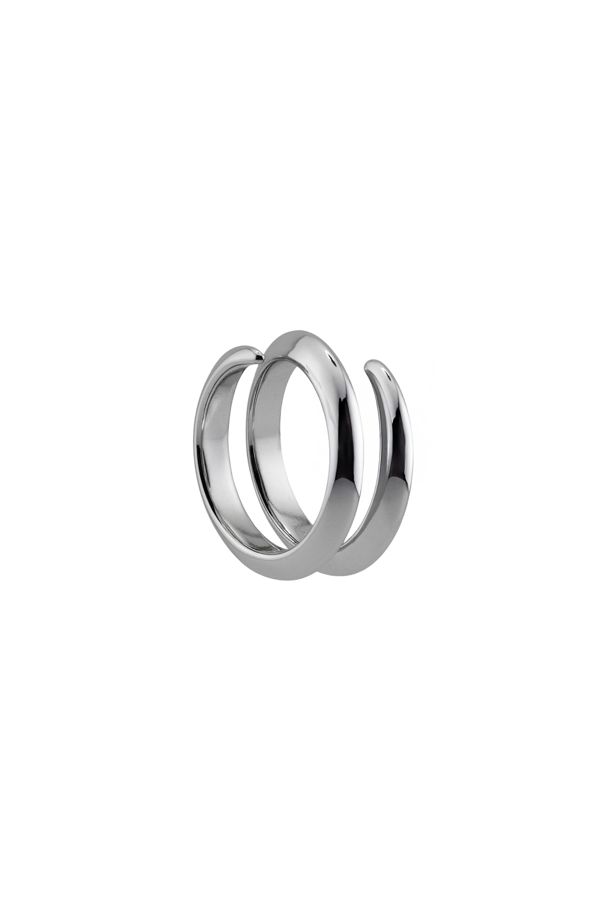 BAD PORTIER „SCHRAUBE“ skulpturaler Ring aus 316L-Edelstahl mit mehrreihiger Form und Gewindedetails, Frontansicht