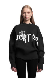 "CYBER ATTACK" Sweater Knit Distressed in Schwarz