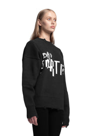 "CYBER ATTACK" Sweater Knit Distressed in Schwarz