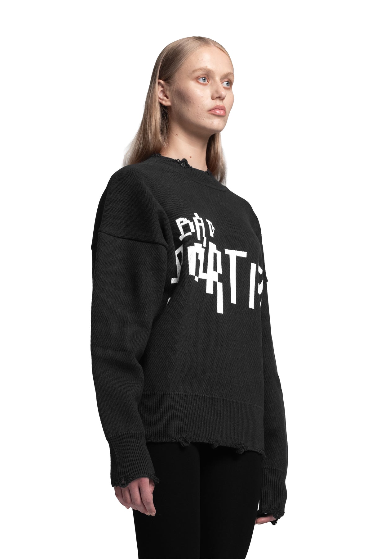 "CYBER ATTACK" Sweater Knit Distressed in Schwarz