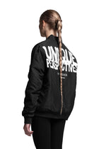 "UNIQUE PERSPECTIVES" Bomberjacke mit Graffiti-Backprint in Schwarz