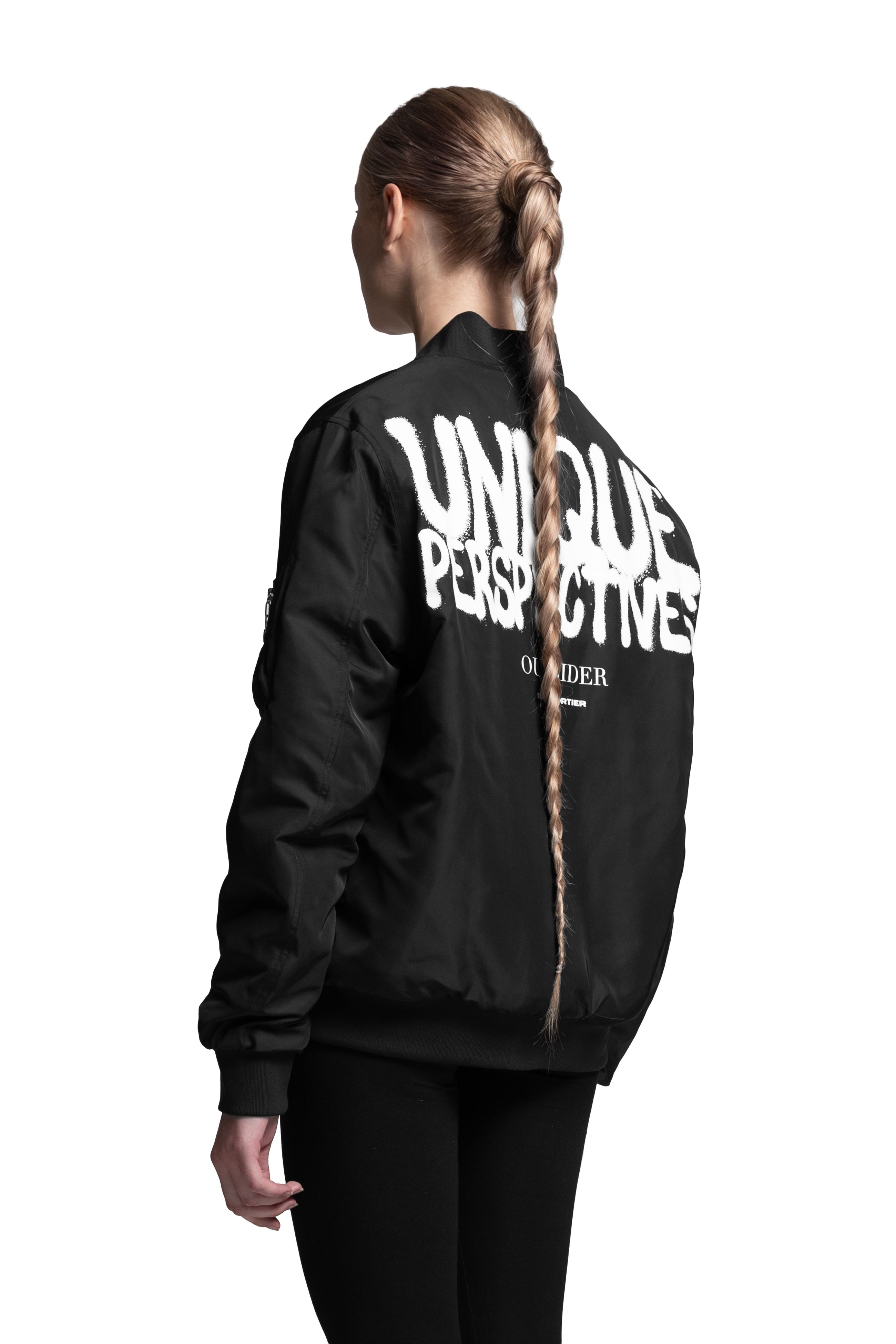 "UNIQUE PERSPECTIVES" Bomberjacke mit Graffiti-Backprint in Schwarz
