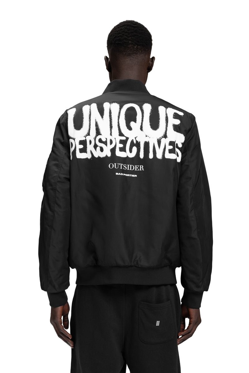 "UNIQUE PERSPECTIVES" Bomberjacke mit Graffiti-Backprint in Schwarz