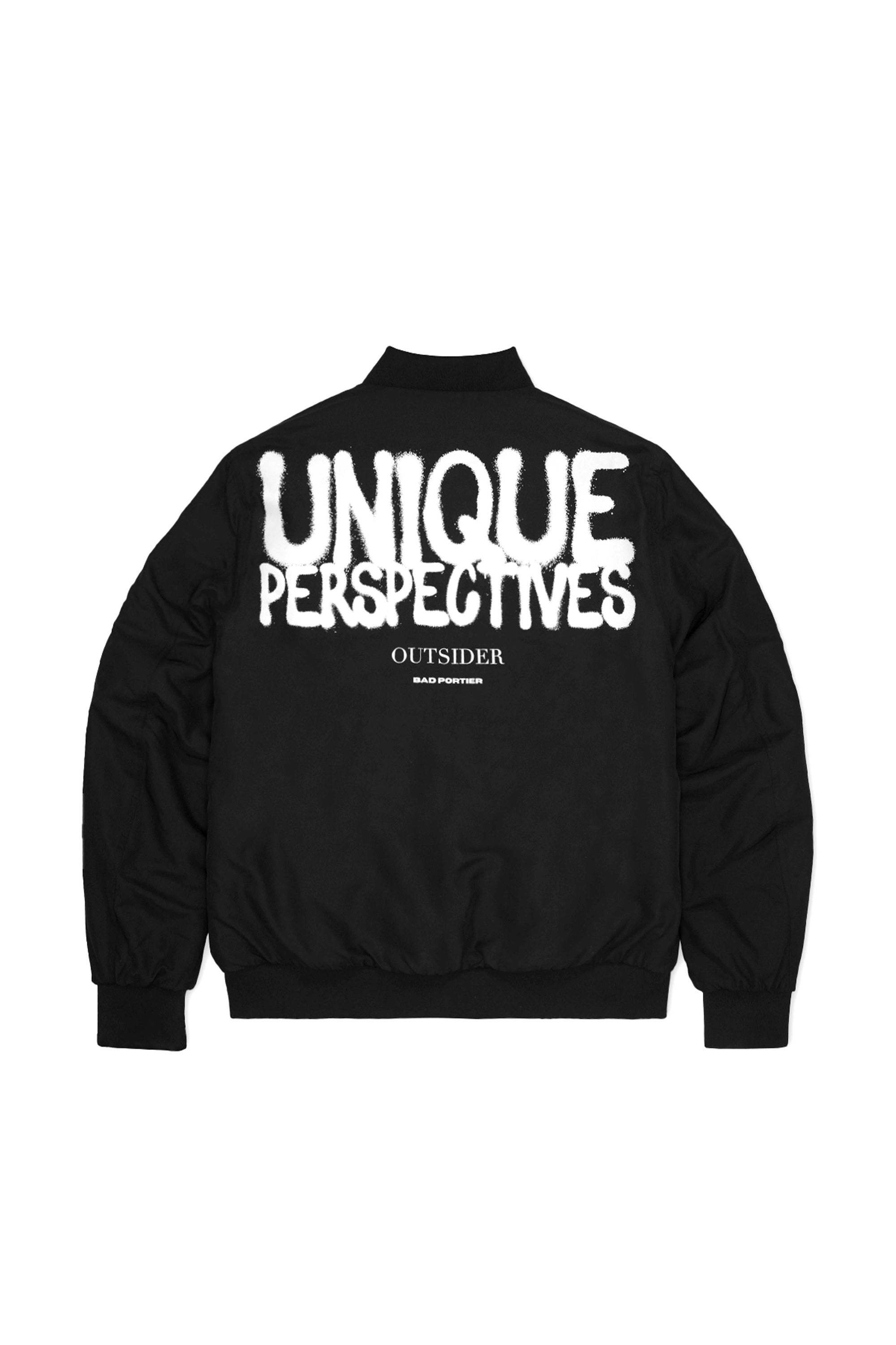 "UNIQUE PERSPECTIVES" Bomberjacke mit Graffiti-Backprint in Schwarz