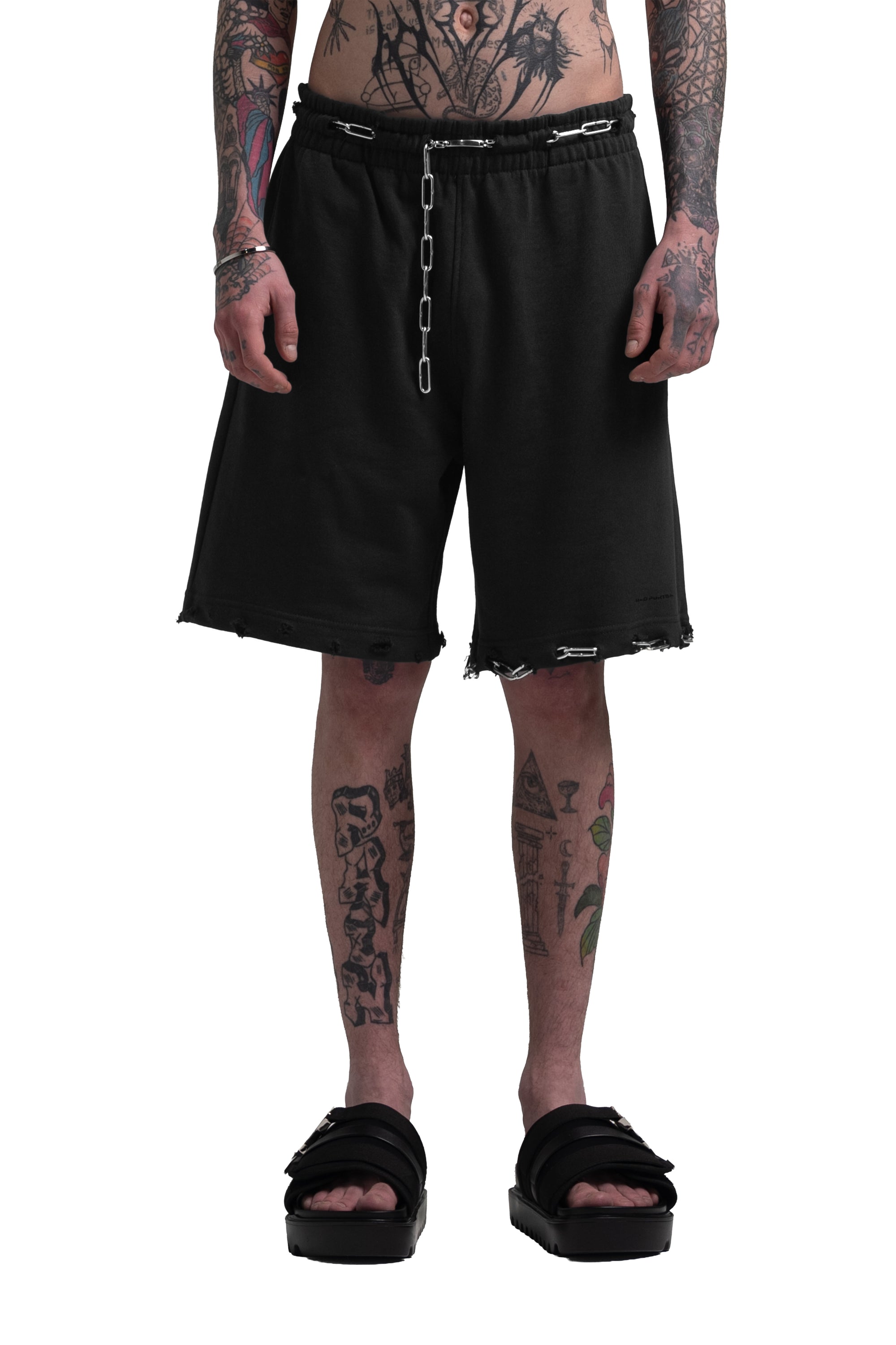 "CLFV" Chain Shorts Distressed Heavyweight in Schwarz