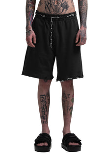 "CLFV" Chain Shorts Distressed Heavyweight in Schwarz
