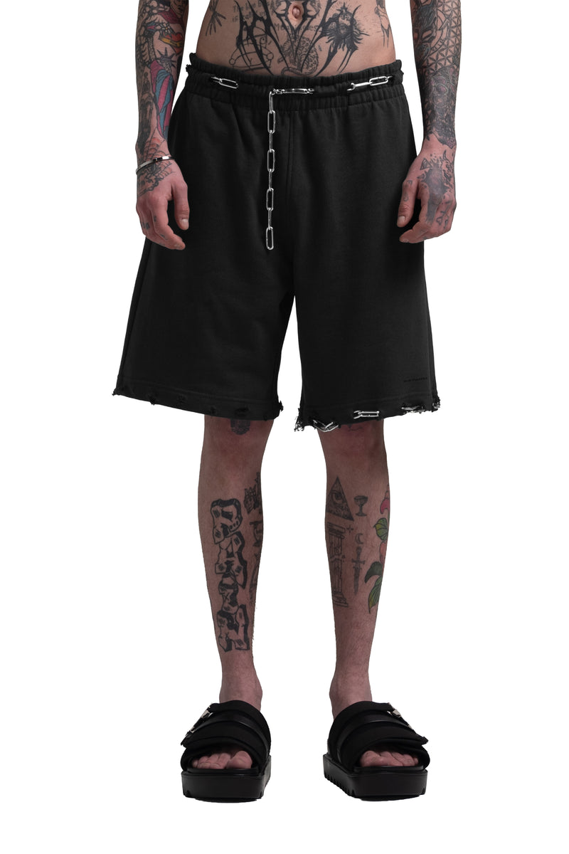 "CLFV" Chain Shorts Distressed Heavyweight in Schwarz