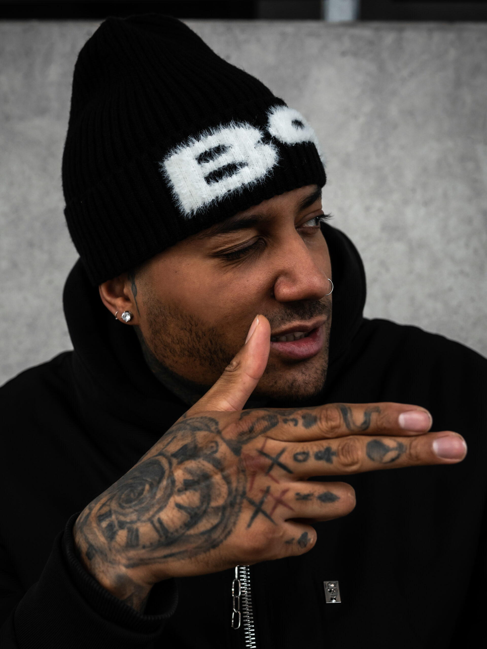 Copy of Copy of jmebpatterson_Bad_Portier_Jacket_Accessories_UNIQUE_PERSPECTIVES_VEGAN_BOMBER_BLACK_FROZEN_BEANIE_BLACK_élémentaire_Streetwear_Collection_2024_7