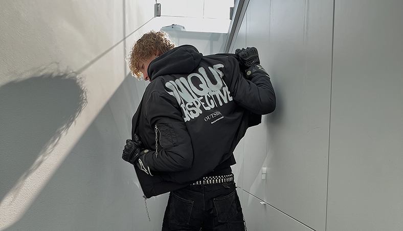 amanio.moors in the Unique Perspectives Vegan Bomber by BAD PORTIER