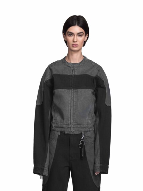 Armatura Denim Jacket_BAD PORTIER_OPERATION AW25_Cropped front view of Model Vitoria Mota.