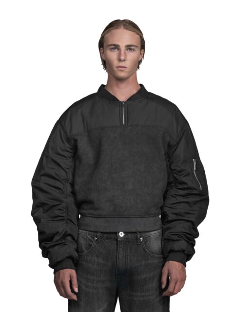 Cortex Bomber Sweater Cropped Front View of Model Moritz Ruediger